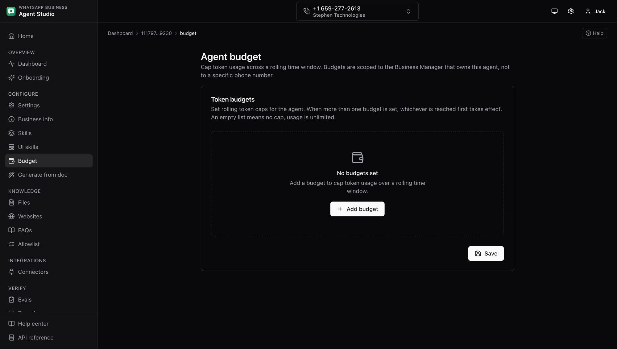 Agent budget empty state