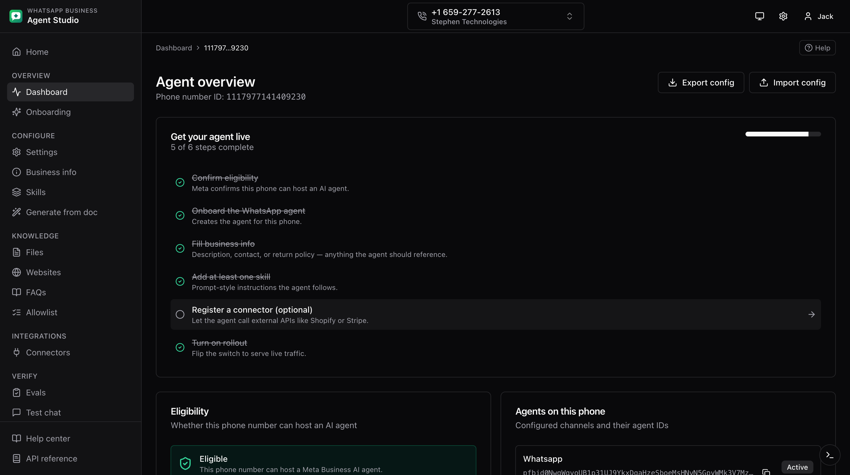 Onboarding checklist on the agent overview